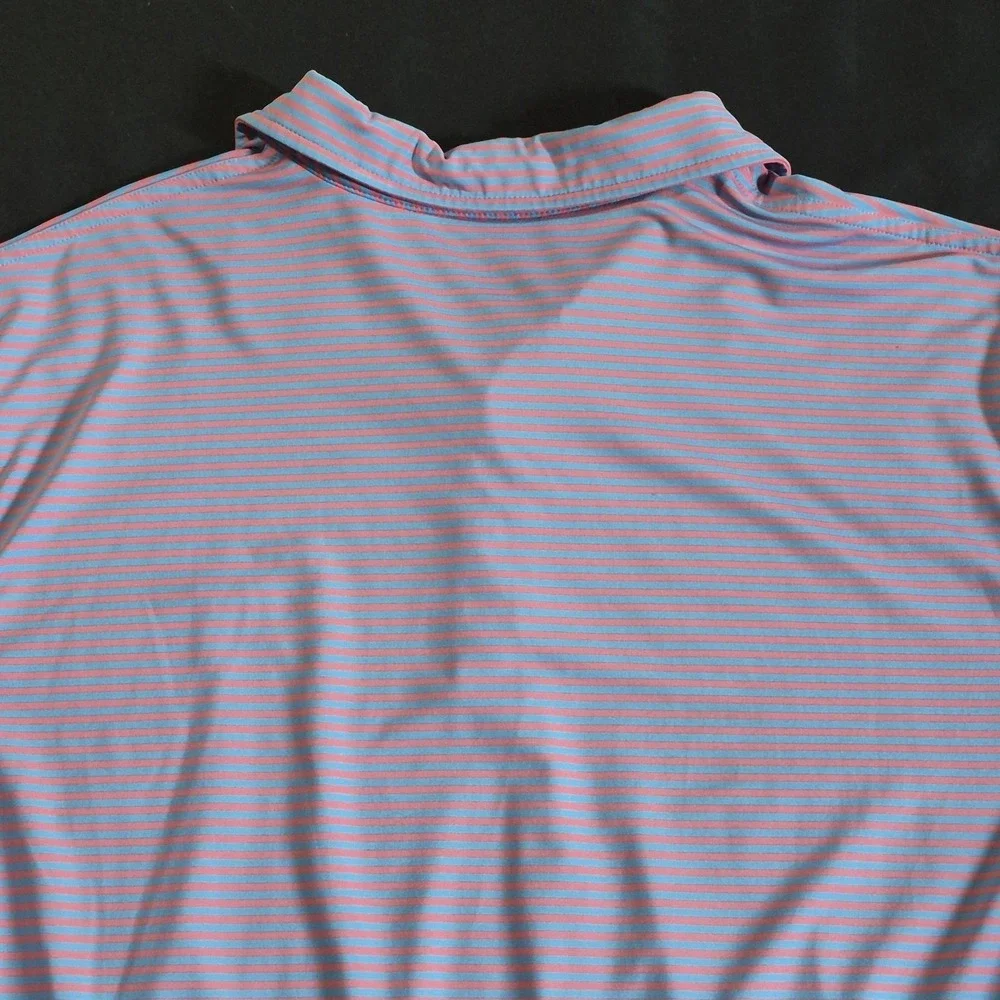 Vineyard Vines Performance Polo Short Sleeve Shirt XL Blue Pink Stripes Whale